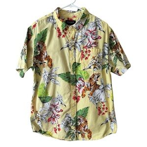 PacSun Yellow Tropical Tiger Floral Men's Vacation Button Down Shirt